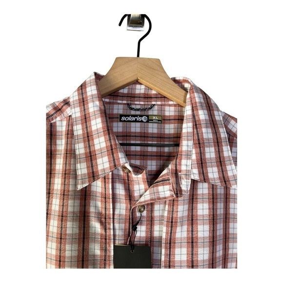 Solaris UPF Red‎ Plaid Venting Short Sleeve Moisture Wicking Mens Shirt NEW - Picture 6 of 16